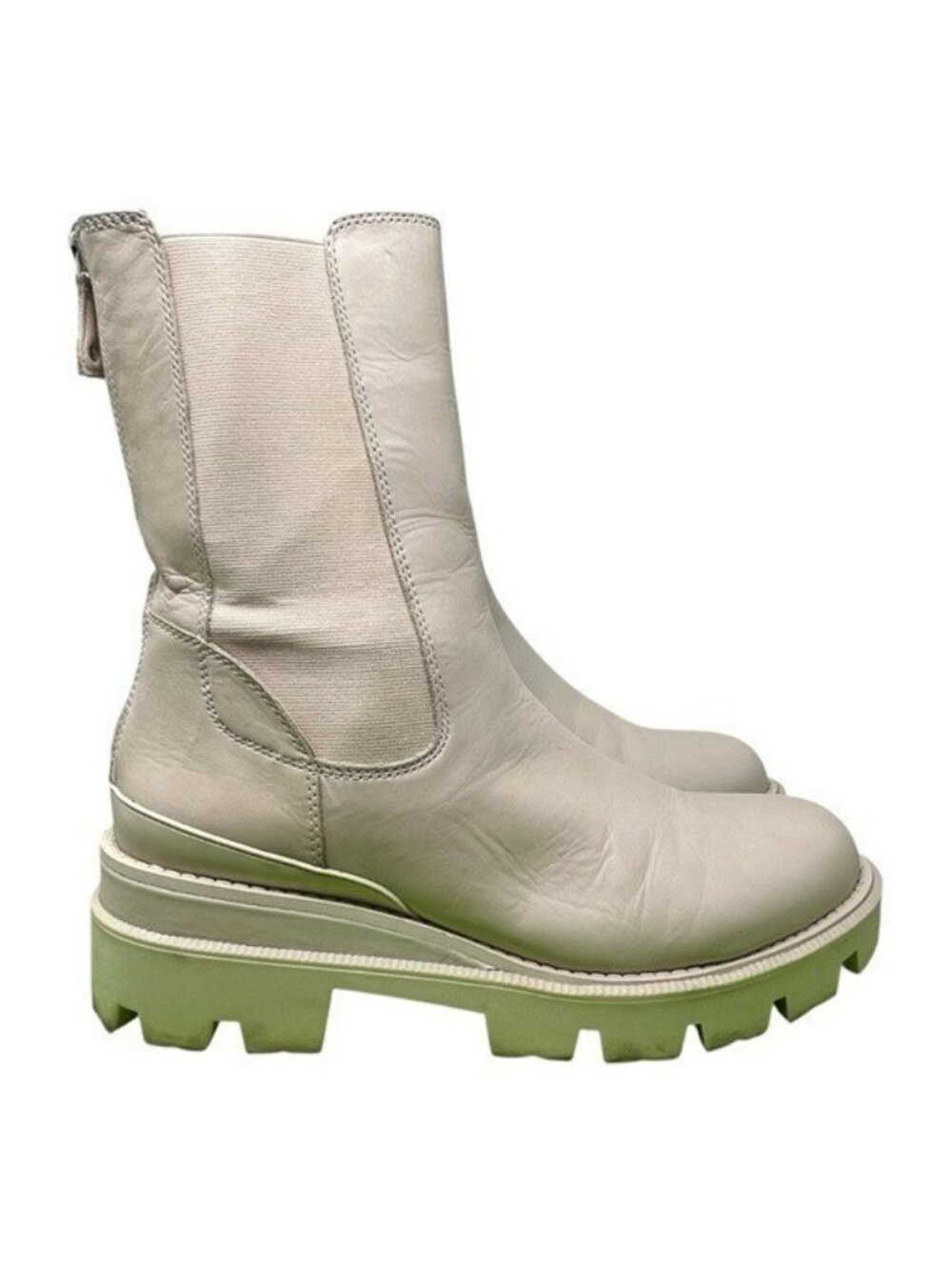 Sam Edelman Cream Leather Lug Sole Winter Boots Size 10
